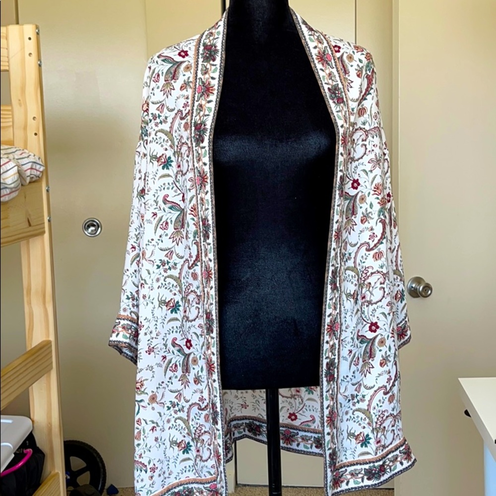 MAX STUDIO FLORAL BORDER PRINT KIMONO